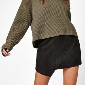 FAUX SUEDE ASYMMETRICAL MINI SKIRT